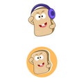 Toasted character with idiot face waering earphone Royalty Free Stock Photo