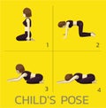 Child`s Pose Yoga Manga Tutorial How Cartoon Vector Illustration