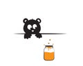 Bear silhouette behind table watching a jar with honey, funny illustration, cartoon character. Bear illustration. Kids Wall artwor Royalty Free Stock Photo