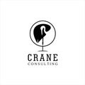 Simple black crane bird logo design idea for company brand Royalty Free Stock Photo