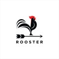 Simple modern rooster for poultry logo design with arrow