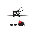 Cat behind table watching hedgehogs silhouettes, funny illustration, vector, cartoon, children wall decals, kids wall artwork Royalty Free Stock Photo
