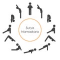 Surya Namaskara sequence infographic chart yoga poses. Sun Salutation yoga exercise. Simple, minimal style asana symbols Royalty Free Stock Photo