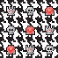 Houndstooth seamless pattern with crowns, roses and skulls Royalty Free Stock Photo