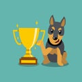 Vector cartoon character doberman dog holding gold trophy cup award Royalty Free Stock Photo