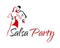 Salsa latino dance logo. Dancing couple man and woman vector illustration, icon for dancing school, party, lessons Royalty Free Stock Photo