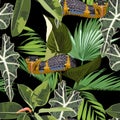 Snake and tropical plants seamless pattern. Jungle summer art . Fashion template for clothes, textiles, t-shirt design.