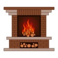 Fireplace from bricks. The element of the interior living room.
