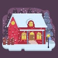 Santa home flat design christmas background premium vector
