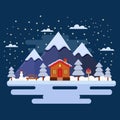 Minimal panorama illustration of home landscape in winter Premium Vector