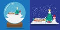 Merry Christmas and winter season isometric vector premium design