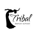Tribal dance logo. Emblem with dancing woman for school, festival, party, event, classes. Royalty Free Stock Photo