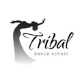 Tribal dance logo. Emblem with dancing woman for school, festival, party, event, classes.