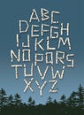 Vector poster design of alphabet made of birch tree logs. Royalty Free Stock Photo