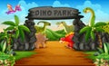 Dinosaurs in a dino park entrance illustration