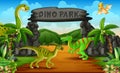 Dinosaurs in a dino park entrance illustration Royalty Free Stock Photo