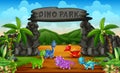 Different baby dinosaurs in dino park illustration Royalty Free Stock Photo