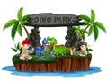 Dino park island with dinosaurs and scout kids