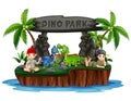 Dino park island with dinosaurs and scout kids Royalty Free Stock Photo