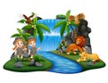 The zookeepers with wild animals on nature island