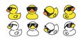 Duck vector icon logo rubber duck sunglasses cartoon character illustration bird farm animal doodle symbol design Royalty Free Stock Photo