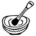 Black-white hand-drawn isolated mortar with pestle for herbs. Royalty Free Stock Photo