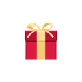 Red gift box with golden bow isolated on a white background. Vector illustration, icon Royalty Free Stock Photo