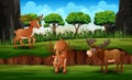 Cartoon reindeer with moose in the green nature