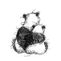 Vector drawing of chaos scribble panda couple in love in black isolated on white background. Romantic hand drawn scribble pandas. Royalty Free Stock Photo