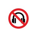 No headphones red prohibition vector sign. Do not wear headphones Royalty Free Stock Photo