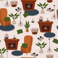 Seamless pattern with armchair and fireplace - vector illustration, eps Royalty Free Stock Photo