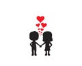 Boy and girl silhouettes holding their hands, vector. Couple holding hands. Wall decals, wall artwork, heart illustration
