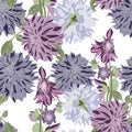 Seamless pattern of vintage violet Dahlia flowers. Floral background.