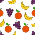 Fruits fresh wallpaper art cute funny colorful vector illustration concept outline, seamless summer pattern Royalty Free Stock Photo