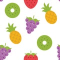 Fruits fresh wallpaper art cute funny colorful vector illustration concept, grape, kiwi, strawberry vector design Royalty Free Stock Photo