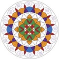Colorful circle mandala with spirals