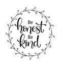 Be honest be kind, hand lettering, Inspirational Quote