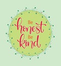 Be honest be kind, hand lettering, Inspirational Quote
