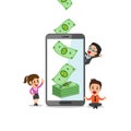 Business concept vector cartoon smartphone help business team to earn money Royalty Free Stock Photo