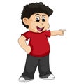 The boy is pointing the direction with his finger cartoon vector illustration