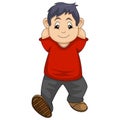 The boy walked casually cartoon vector illustration