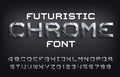 Futuristic Chrome alphabet font. Metallic letters, numbers and symbols with shadow. Royalty Free Stock Photo