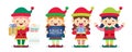 Set of cute cartoon female christmas elf flat design