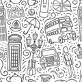 Vector seamless pattern with symbols of London, Great Britain. Royalty Free Stock Photo