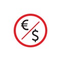 Money Euro and Dollar exchange simple icon. Banking currency sign. Cash transfer symbol. Vector on white background Royalty Free Stock Photo