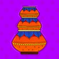 Illustration of desi indian art style colorful clay pots. Royalty Free Stock Photo