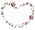 Valentine`s day frame made from hand-drawn doodles in the shape of a heart. Isolated template for banner, flyers, invitations, gre Royalty Free Stock Photo