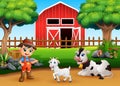 Farm scenes with different animals and farmers in the farmyard Royalty Free Stock Photo