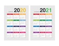 Colorful Year 2020 and Year 2021 calendar horizontal vector design template, simple and clean design. Royalty Free Stock Photo