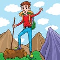 Hiker happy  because he success climbing on top of mountain Royalty Free Stock Photo